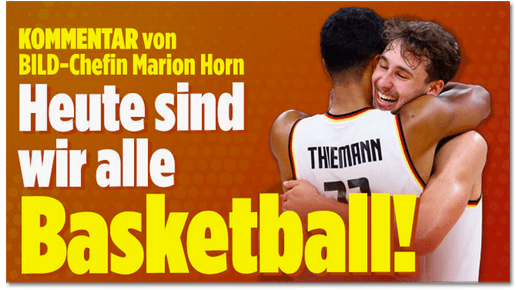 Screenshot Bild.de - Kommentar von Bild-Chefin Marion Horn - Heute sind wir alle Basketball!