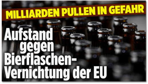 Screenshot Bild.de - Milliarden Pullen in Gefahr - Aufstand gegen Bierflaschen-Vernichtung der EU