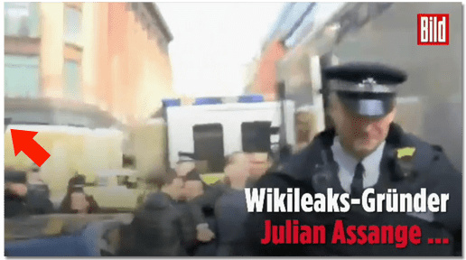 Screenshot Bild.de - Standbild aus dem Assange-Video mit einem Pfeil auf die graue Ecke