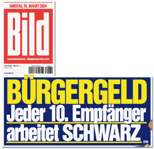 Ausriss Bild-Titelseite - Bürgergeld - Jeder zehnte Empfänger arbeitet schwarz