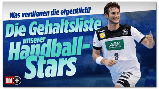 Screenshot Bild.de - Was verdienen die eigentlich? Die Gehaltsliste unserer Handball-Stars