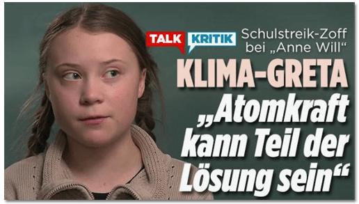 Screenshot Bild.de - Schulstreik-Zoff bei Anne Will - Klima-Greta - Atomkraft kann Teil der Lösung sein