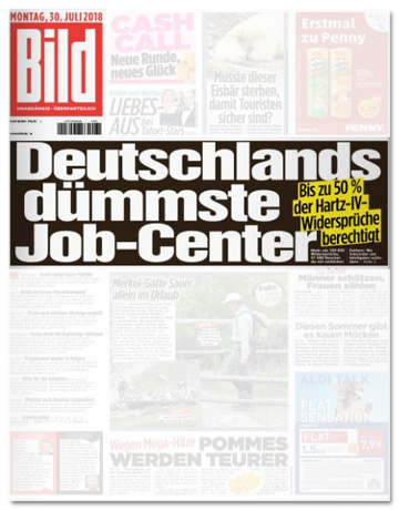 Ausriss Bild-Titelseite - Deutschlands dümmste Job-Center