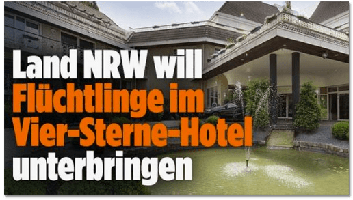 Screenshot Bild.de - Land NRW will Flüchtlinge im Vier-Sterne-Hotel unterbringen