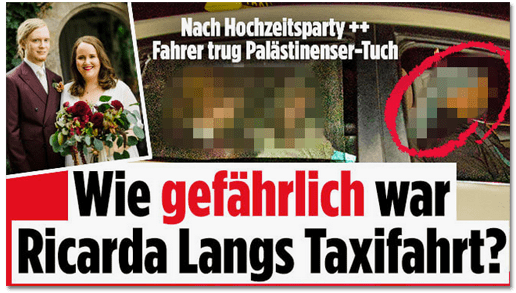 Screenshot Bild.de - Nach Hochzeitsparty - Fahrer trug Palästinenser-Tuch - Wie gefährlich war Ricarda Langs Taxifahrt?