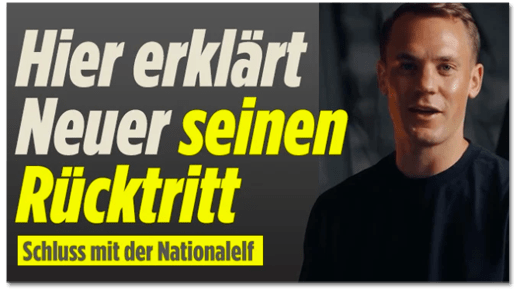 Screenshot Bild.de: Hier erklärt Neuer seinen Rücktritt - Schluss mit der Nationalelf