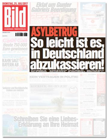 Ausriss Bild-Zeitung - Asylbetrug - So leicht ist es, in Deutschland abzukassieren