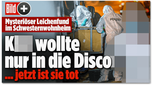 Screenshot Bild.de - Mysteriöser Leichenfund in Schwesternwohnheim - K. wollte nur in die Disco - jetzt ist sie tot