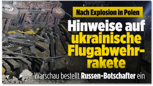 Screenshot Bild.de - Nach Explosion in Polen - Hinweise auf ukrainische Flugabwehrrakete