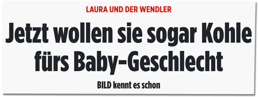 Screenshot Bild.de - Laura und der Wendler - Jetzt wollen sie sogar Kohle fürs Baby-Geschlecht - BILD kennt es schon