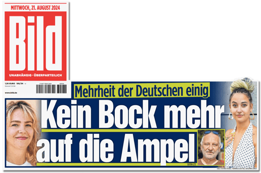 Ausriss Bild-Titelseite - Mehrheit der Deutschen einig - Kein Bock mehr auf die Ampel