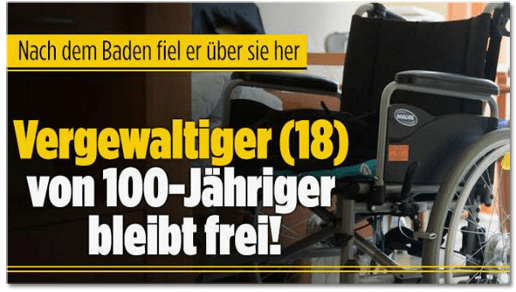 Screenshot Bild.de - Nach dem Baden fiel er über sie her - Vergewaltiger (18) von 100-Jähriger bleibt frei!