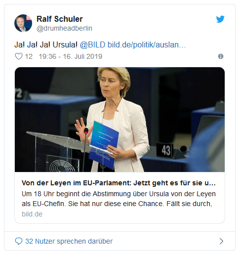 Tweet von Ralf Schuler: Ja! Ja! Ja! Ursula!