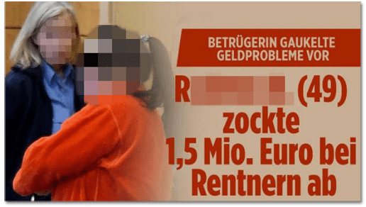 Screenshot Bild.de - Betrügerin gaukelte Geldprobleme vor - R. (49) zockte 1,5 Millionen Euro bei Rentnern ab